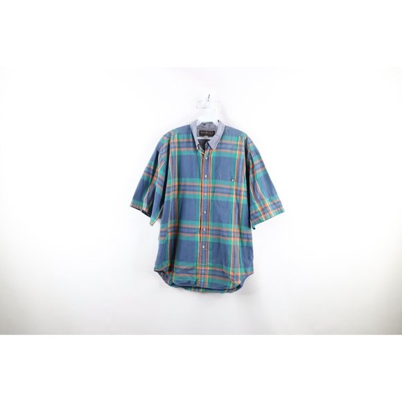 Vintage 90s Streetwear Mens Large Faded Baggy Fit Rainbow Plaid Button Shirt - Picture 1 of 9
